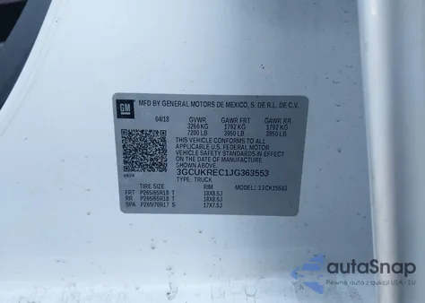 2018 Chevrolet Silverado 1500 2Lt из США, поврежденный, VIN 3GCUKREC1JG363553